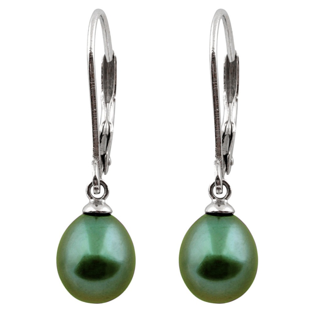 Elegant Green Pearl Drop Earrings